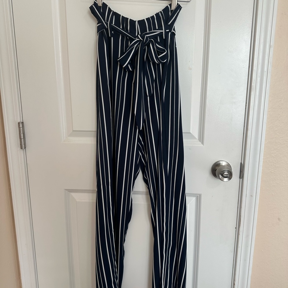 Titi Lima Navy and White Striped Pants